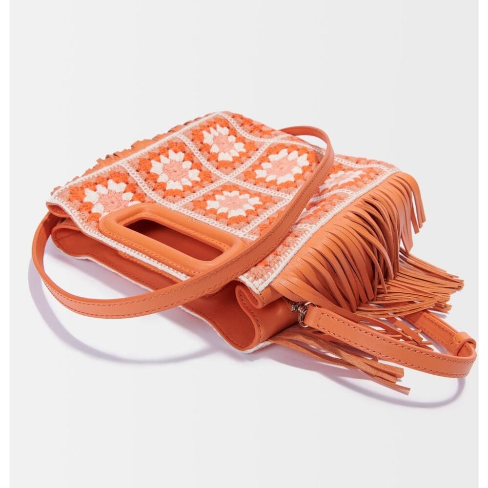 NEW NWT Maje Crochet M Bag Orange Floral Print Clutch/Crossbody - Picture 4 of 9